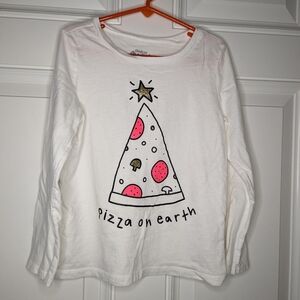 Girls Size 8 OshKosh Pizza On Earth Long Sleeve Christmas Shirt